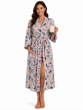 Milkmaid Goods Robe, Size XL, Pink & Blue Floral, Pockets